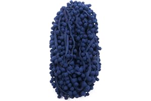 YYCRAFT 10 Yards Ball Fringe 1" Wide Pom Pom Trim Ribbon Sewing(Pom Size 15mm, Navy)