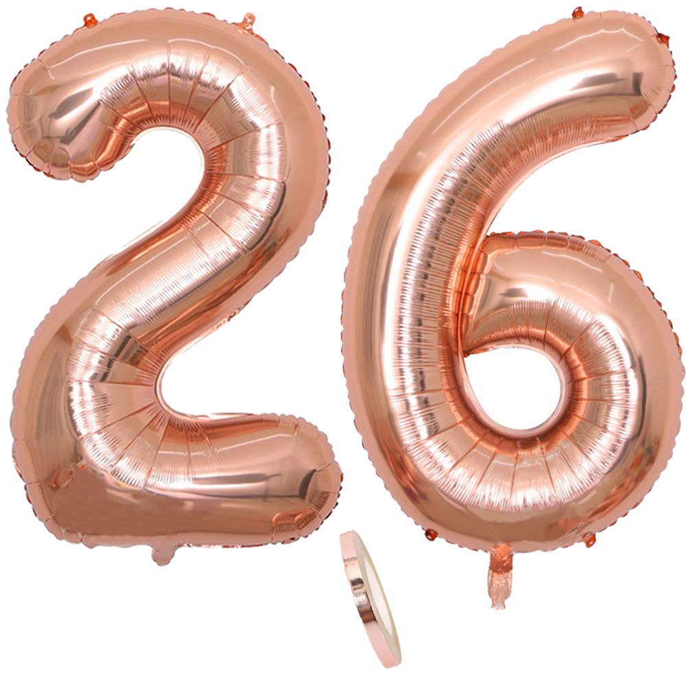 2 Balloons Number 26, Number 26 Balloon Rose Gold Girl 40" Inflatable Helium Foil Balloon Rose Gold Balloons Figures Giant Balloon for Birthday Party Decoration Prom (XXL 100 cm)