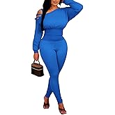 Ophestin Womens 2 Piece Sweatsuits Sexy Off The Shoulder Long Sleeve Tops Legging Pants Set Tracksuit Outfits