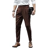 SweatyRocks Men's High Waist Fold Pleated Crop Suit Pants Work Office Business Long Trousers with Pockets