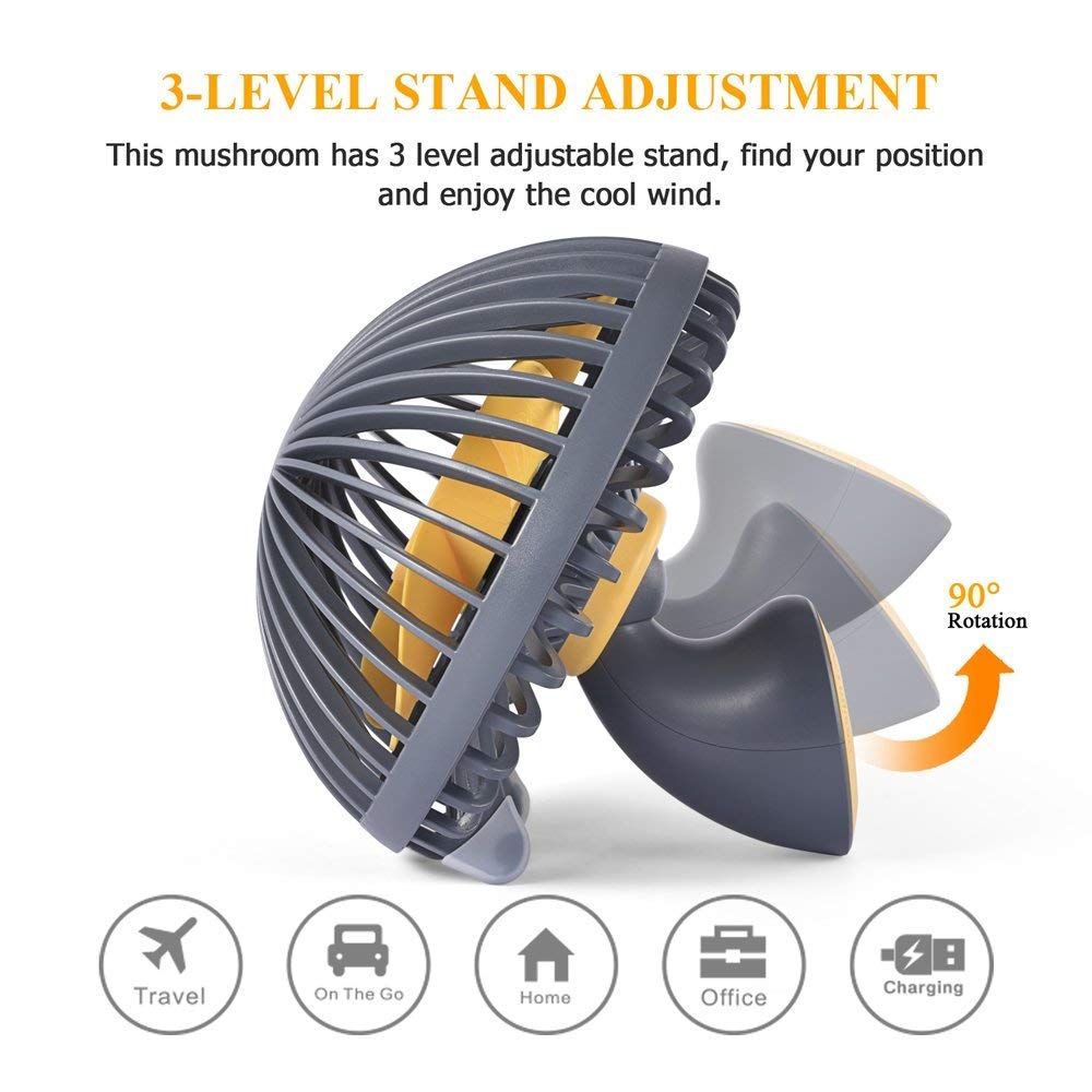 LBTbate Mini Desk Fan, Portable USB Fan Office&Desktop, Small Personal Cooling Fan, Mushroom Design Fan Table Desktop Electric Fan for Office Home Outdoor (Gray)
