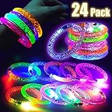 24 Pcs Flashing LED Bracelets Light Up Toys Glow Bracelet Glow in the Dark Party Supplies Fluorescence Bracelet for Neon Party, Concert Wedding,Birthday,Night Game Fun Events for Women Men Teen Kid