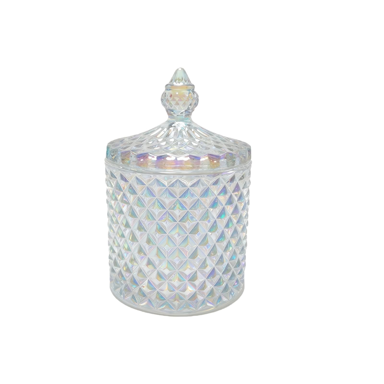 10 OZ Crystal Glass Candy Dish with Lid Diamond Cut Cookie Jar Biscuit Storage Container for Home Kitchen Decor and Party Buffet