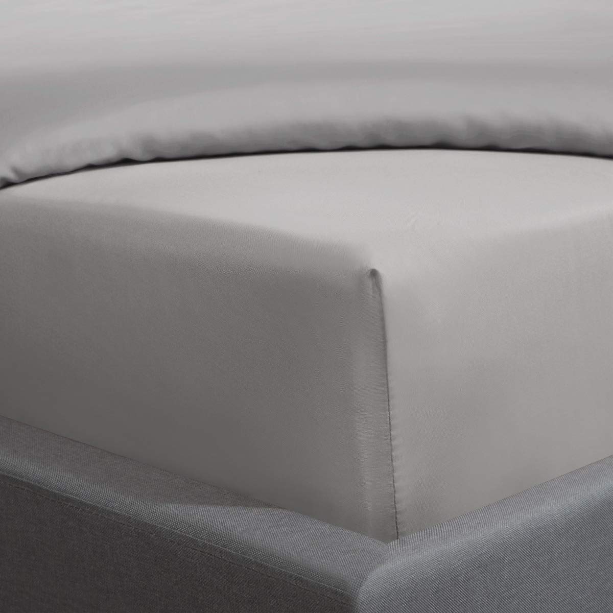 "Sleepdown 100% Cotton Sateen Anti-Allergy Fitted Sheet 16""/40cm Extra Deep 300 Thread Count Luxury Bedsheet Bed Linen - Silver - Single", 5056242767039