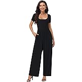 Chicingyou Womens Summer Jumpsuits Dressy Casual Short Sleeve Square Neck Wide Leg Jumpsuit Rompers Elegant One Piece Outfits