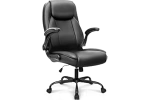 NEO CHAIR Ergonomic Office Desk Gaming Computer Chair Executive High Back Support Flip-up Arms Adjustable Height Swivel Rolling Wheels Comfy PU Leather for Home (Black)