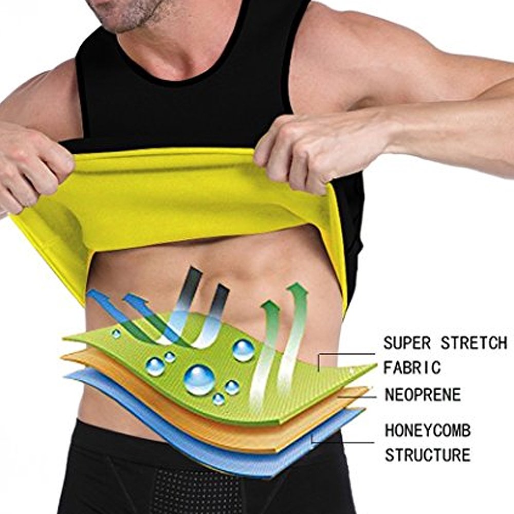 Wishesport Hot Sweat Vest Neoprene Sauna Vest For Men Weight Loss Tummy Fat Burner Slimming Shapewear Hot Thermo Body Shaper Sweat Tank Top Black No Zip (Black, XX-Large)