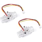 JESSINIE 2Pcs YF-S201C DC3.5-24V G1/2" Transparent Flow Sensor Turbine Flowmeter Water Flow Sensor Transparent Water Flow Meter YF-S201C Range 1-30L/min