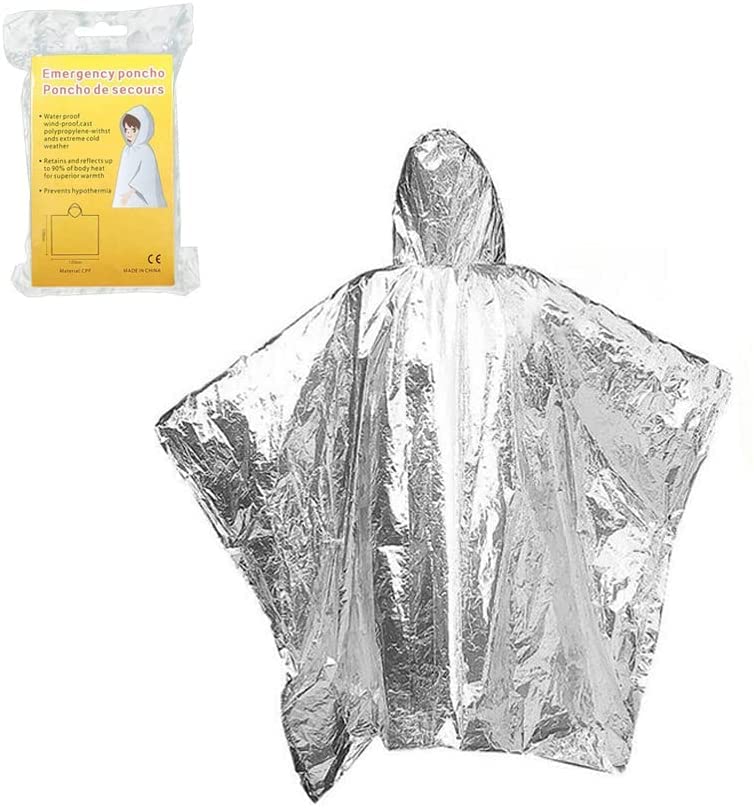 3pcs Silver Emergency Poncho, Reflective Mylar Thermal Blanket Raincoat Rainproof Coldproof Rain Poncho Outdoor Survival Kit Aid Supplies Insulation Coat for Outdoor Rescue Camping Hiking 100*120cm