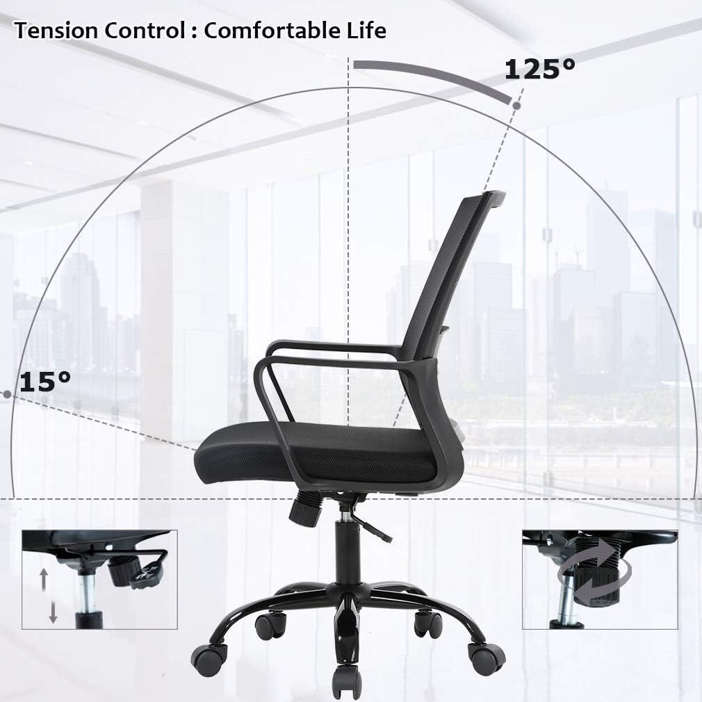 Home Office Chair Ergonomic Desk Chair Swivel Rolling Computer Chair Executive Lumbar Support Task Mesh Chair Adjustable Stool for Women Men (Black): Furniture & Decor