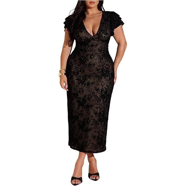 SGJHEQ Plus Print Dress Party Size Maxi Sexy Split Floral Neck Women's  Women's Dress Fitted Dress at Amazon Women's Clothing store