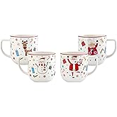 Bico Christmas Merry Crew Ceramic Mug Set of 4, Christmas Coffee Mugs, 19oz Holiday Cups for Tea, Cocoa, or Hot Drinks, Microwave & Dishwasher Safe