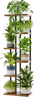 Soporte alto para plantas de interior de 6 niveles, estante de metal marrón, soporte grande para plantas múltiples macetas para patio, jardín, esquina, balcón, sala de estar