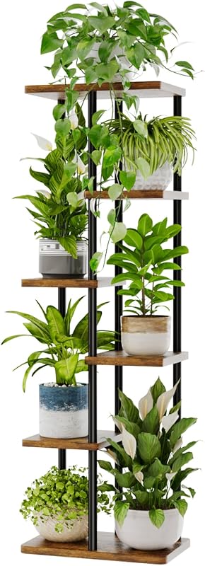Soporte alto para plantas de interior de 6 niveles, estante de metal marrón, soporte grande para plantas múltiples macetas para patio, jardín, esquina, balcón, sala de estar