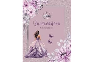 Quinceanera Signature Guest Book Lilac, Elegant Floral Roses, with Purple Quinceanera Crown and Doll Dress Gown Decoration: Cute Butterfly Guestbook ... Memory Keepsake Photo for 15th Birthday Party