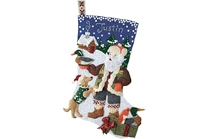 MerryStockings Outdoorsman Santa Felt Christmas Stocking Kit – 18" DIY Holiday Sewing Kit with Camo & Blaze Orange – Embroidery Craft Kit with Beads, Sequins & Instructions – Made in USA