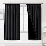 BellaHills 100% Blackout Curtains 66x72 Pencil Pleat 2 Panels Black Liner