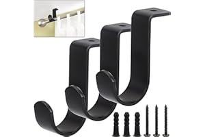 Sumnacon 3Pcs Ceiling Mount Curtain Rod Brackets,Metal Single Ceiling Curtain Rod Holder for 5/8-1 Inch Rod,Sturdy Curtain Rod Hooks for Living Room Bedroom Drapery Rod, Black