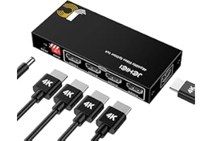 HDMI Splitter 1 in 4 Out, JCHICI HDM1 Switcher Splitter 4K@60Hz 4:4:4, HDMI Spliter for Dual Monitors, EDID Control, Compatible with Xbox PS4 Blu-Ray Player HDTV (1 Source onto 4 Displays)