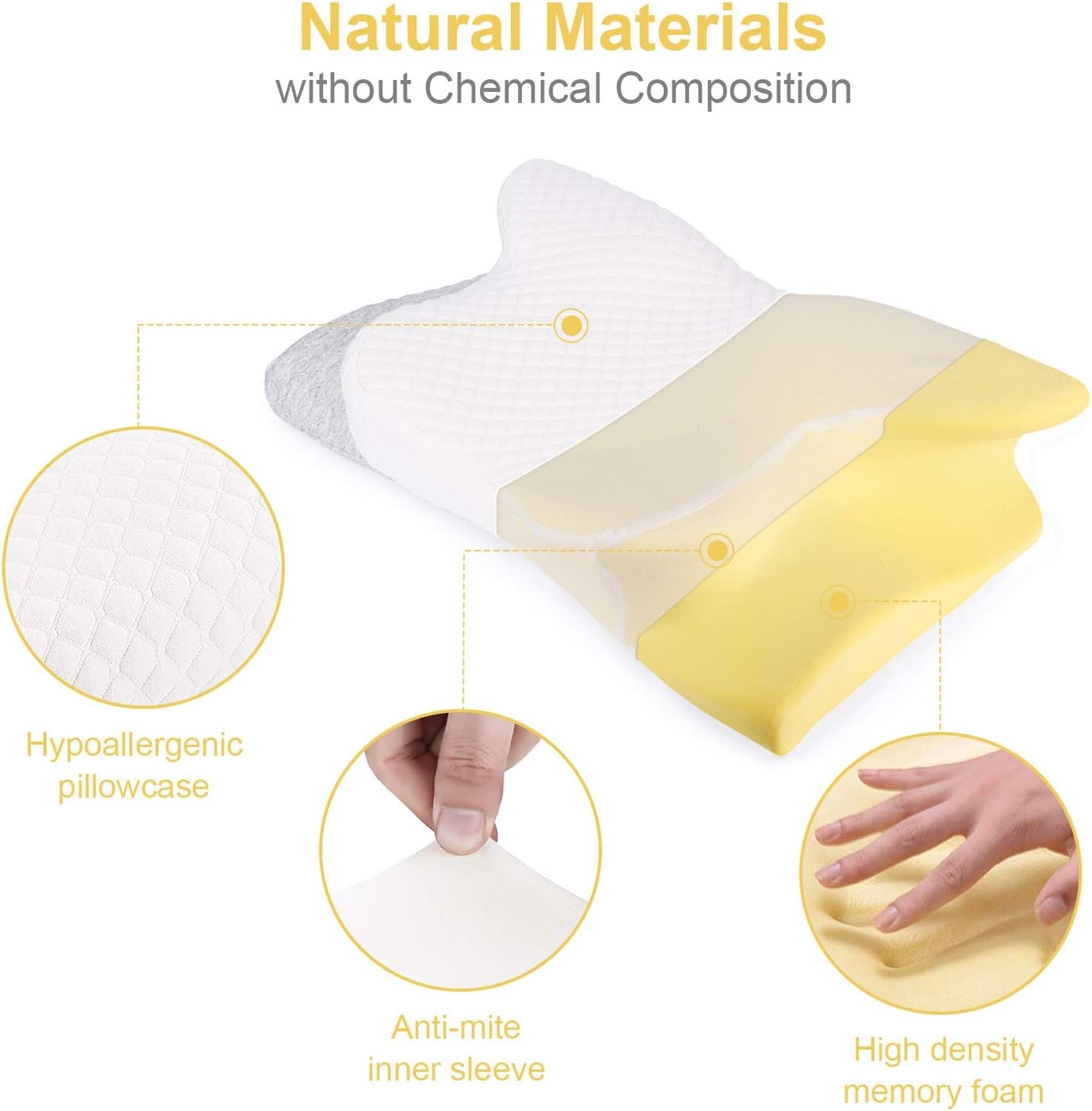 Misiki Memory Foam Piilow Orthopedic Pillow, Contour Pillows for Neck Pain, Cervical Support Pillow for Sleeping, Ergonomic Pillow for Side Sleepers, Back and Stomach Sleep: Home & Kitchen