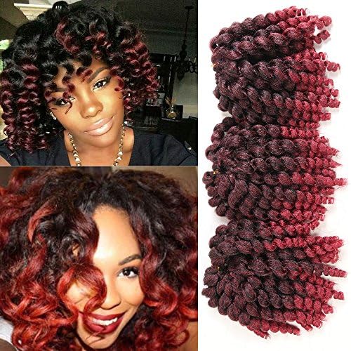 3 Packs Wand Curl Crochet Hair Synthetic Crochet Braids 8 Inch Jamaican Bounce Twist African Braiding Hair For Black Women (TBurgundy)