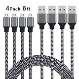 Micro USB Cable, Xcords 4Pack 6FT Micro USB to USB Charger Cable Nylon Braided, Fast Charging Cable for Android/Windows/Tablet/Samsung/Blackberry/Echo Dot/PS4/XBOX/HTC/LG(Carbon Black)