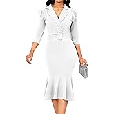 Women's Church Dresses 3/4 Sleeve Sexy V Neck Vintage Pencil Dress Mermaid Dress for Business