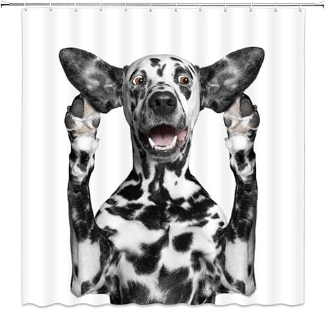 Amazon Amxxy 面白い犬のシャワーカーテン素敵なペット動物ダルメシアンカバー耳キッズガールボーイクリエイティブかわいいシンプルな白い背景の装飾バスルームカーテン生地72x72inフック付き ホワイトブラック シャワーカーテン ホーム キッチン オンライン通販