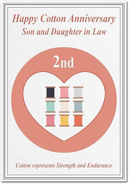 Cotton Wedding Anniversary Cards 2nd Year Second Two 2 Happy Milestone Son And Daughter In Law Card Modern Reels Amazon Co Uk Office Products