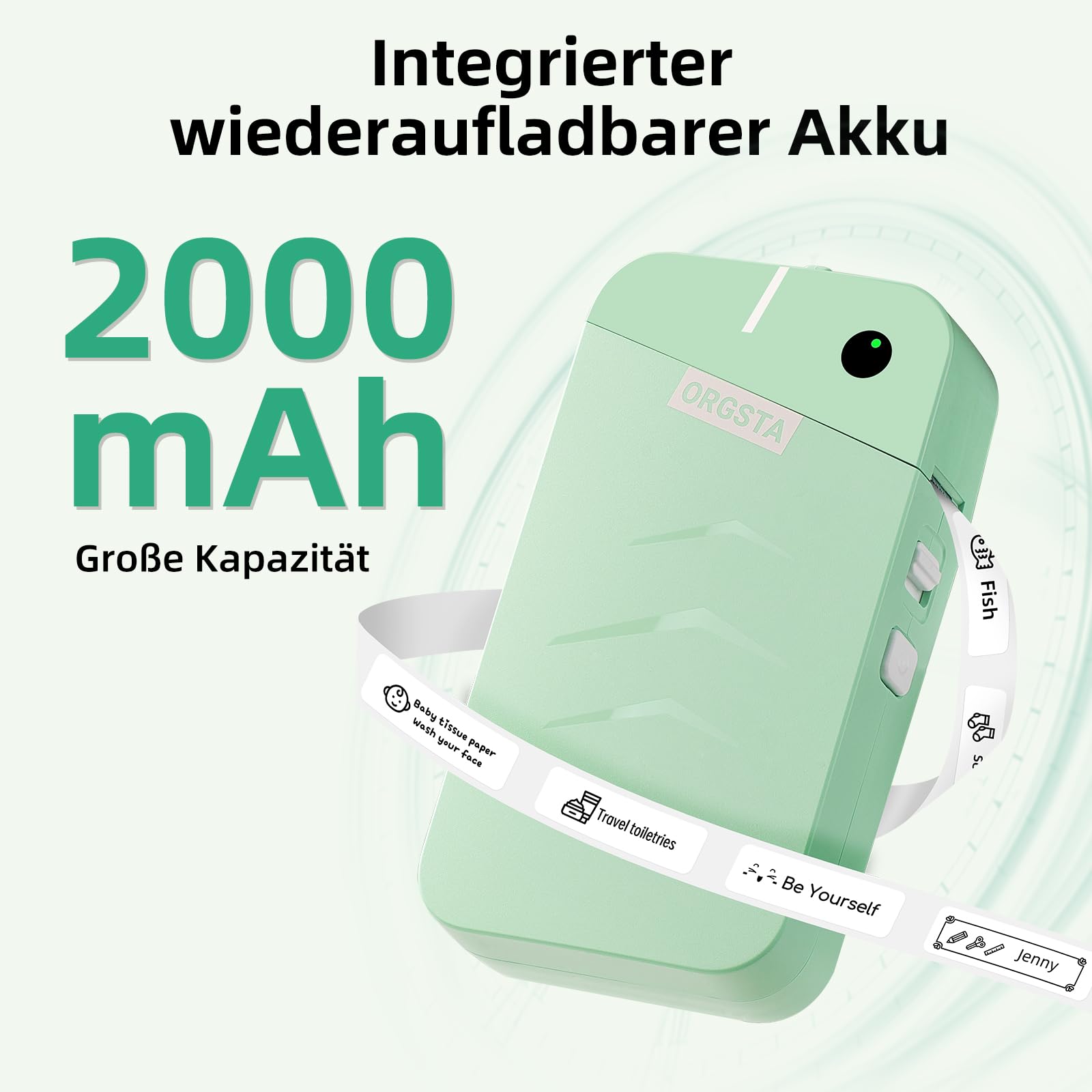 ORGSTA S001 Etikettendrucker Selbstklebend Etikettiergerät Bluetooth 2000 mAh Etikettiermaschinen Beschriftungsgerät Ettikettiergeraet Label Printer Sticker Maker Weihnachten 2