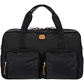 Bric's X-Bag 18-Inch Cargo Carry-On Duffle, Water-Resistant Satin Nylon Travel Bag with Leather Handles, Laptop Sleeve, Front Zip Pockets and Luggage Pass-Through - Black
