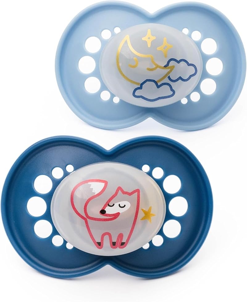 MAM Original Night Soother 2 Pack Glow in the Dark Blue 16+ Months