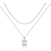 Silver Diamond Necklaces for Women Set, Layered Dainty 14K Gold Silver Plated Choker Chain Simple Pendent Diamond Necklace Stackable, Trendy Prom CZ Jewelry Gifts for Women