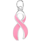Pink Ribbon Charm in Ribbon, Heart, and Round-Shaped for Breast Cancer Awareness - Perfect for Jewelry Making, Bracelets, Necklaces, DIY Projects, Support Groups, Fundraisers and More!