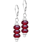 Natural Stone Dish Bead Drop Earrings,Silver Real Quartz Crystal Gemstone Dangle Earrings Beading Jewelry for Women