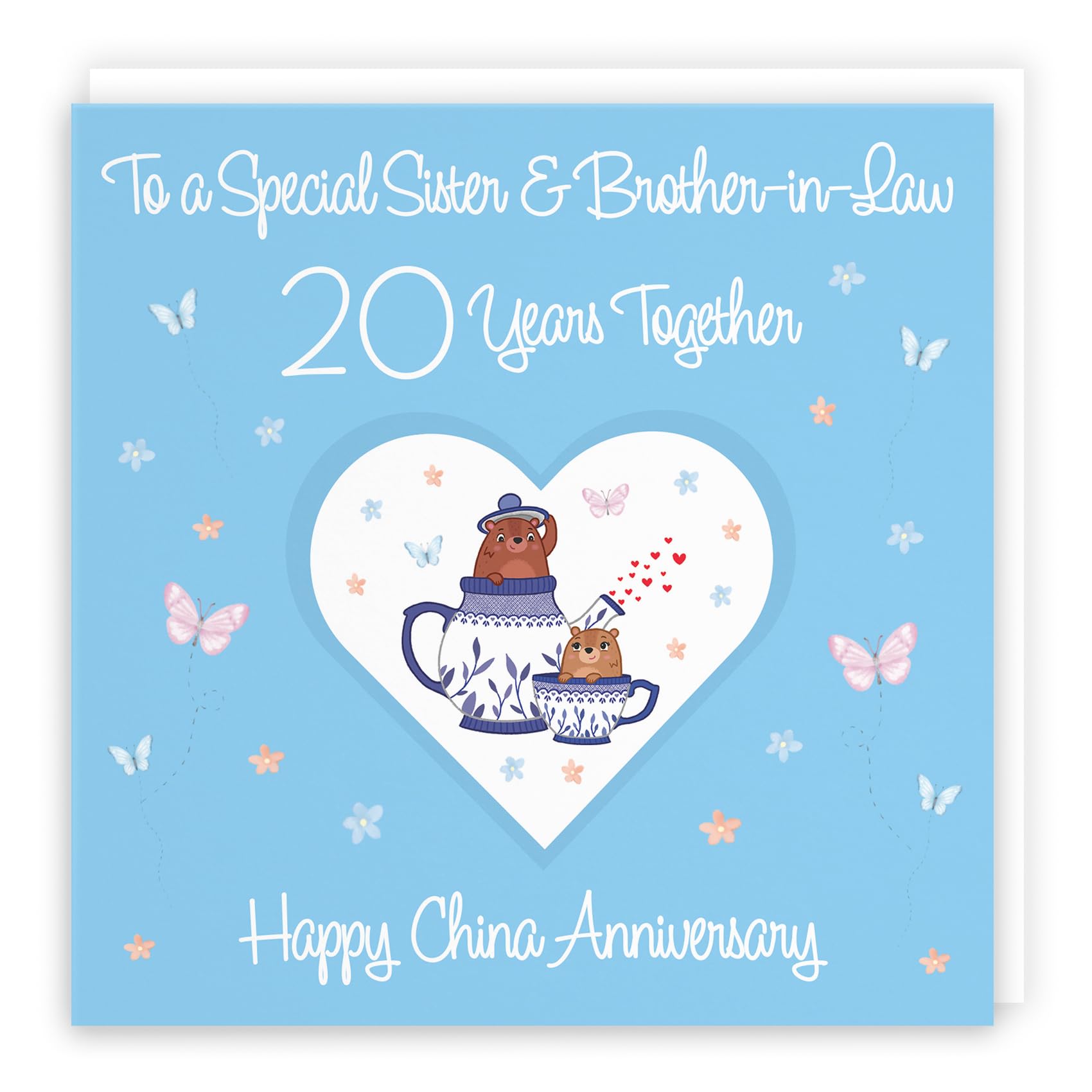 Hunts England - Sister & Brother-in-Law 20th Anniversary Card - 20 Years - China Anniversary - Romantic Meadows - Fun Card - Twentieth Anniversary Card For Sister And Brother-in-Law — image 1