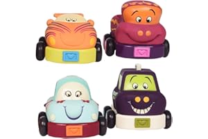 B. toys – Wheeee – ls Soft Pull – Back Cars – Set of 4 Baby & Toddler Vehicles – Fun & Colorful Animal Designs – Early Develo