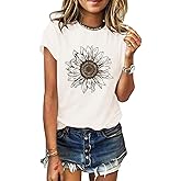Chulianyouhuo Summer Graphic Shirt for Women Cute Tee Tops Casual T Shirt | Short Sleeve, Cute Graphic Tees for Teens, Womens Tshirts Graphic Sunflower, Butterfly Shirt, Funny Summer Blouse Clothes