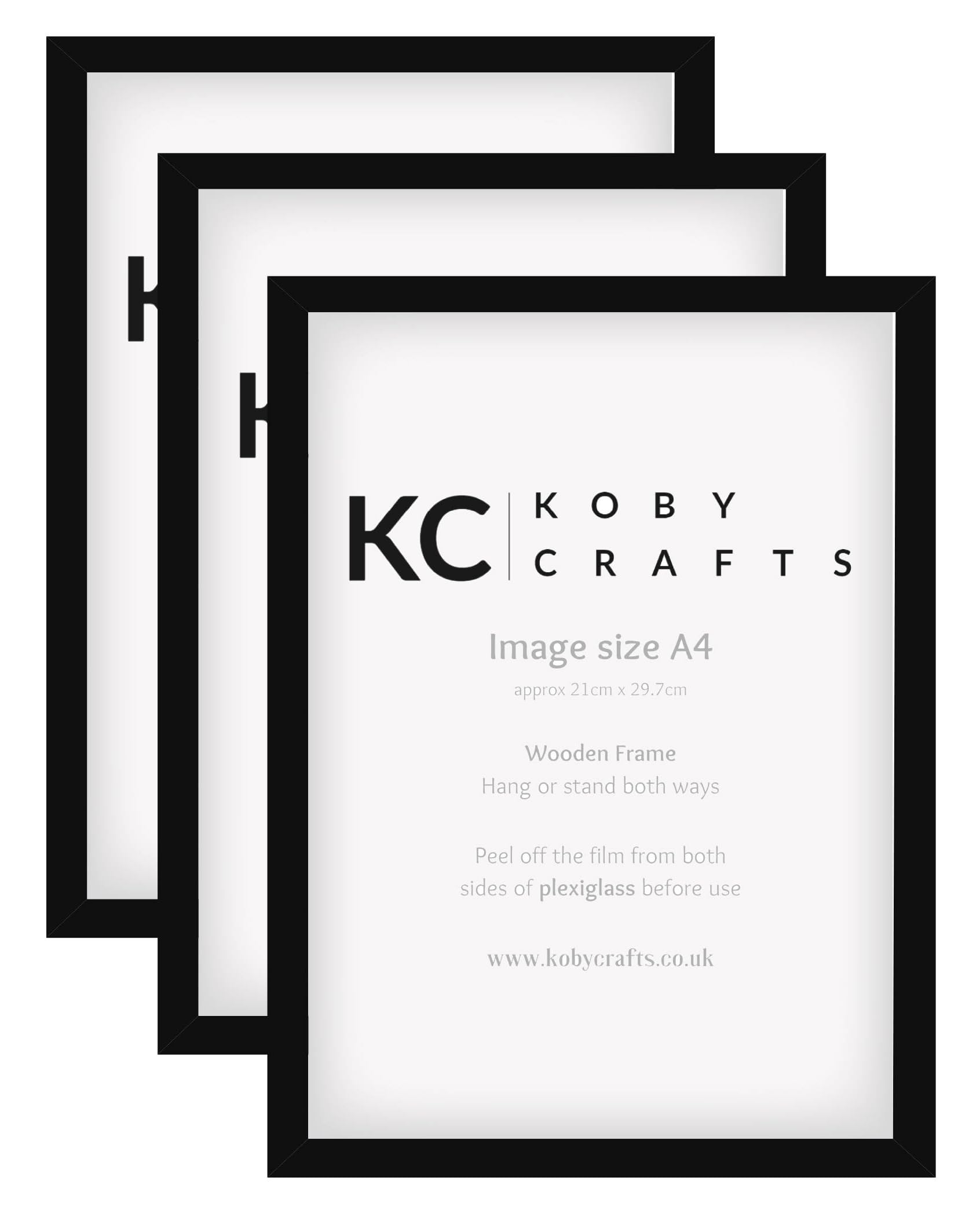 Koby Crafts Pack of 3 Black Wooden A4 Picture Frames 21x29.7cm | Tabletop or Wall Mount | Free-Stand or Hang Portrait/Landscape — image 1