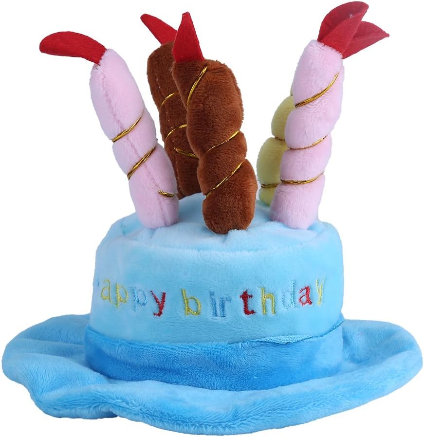 Fdit Pet Birthday Party Hat Cat Dog Colorful Candles Party Hat with Cake Pet Costume Accessory for Dogs Cats Small Animals (Blue)