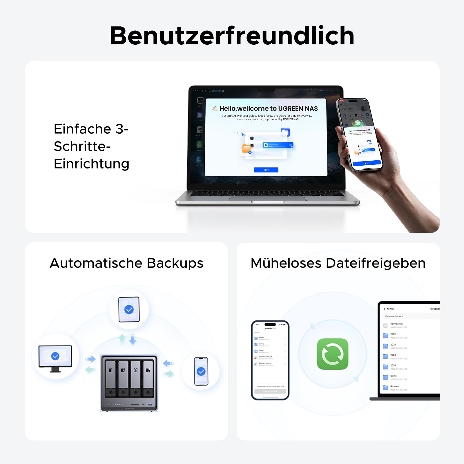 UGREEN NASync DXP4800 Plus 4-Bay Desktop NAS, Intel Pentium Gold 8505 5-Core CPU, 8GB DDR5 RAM, 128G SSD, 1 * 10GbE, 1 * 2,5GbE, 2*M.2 NVMe-Steckplätze, 4K HDMI, Network Attached Storage (Diskless) 9