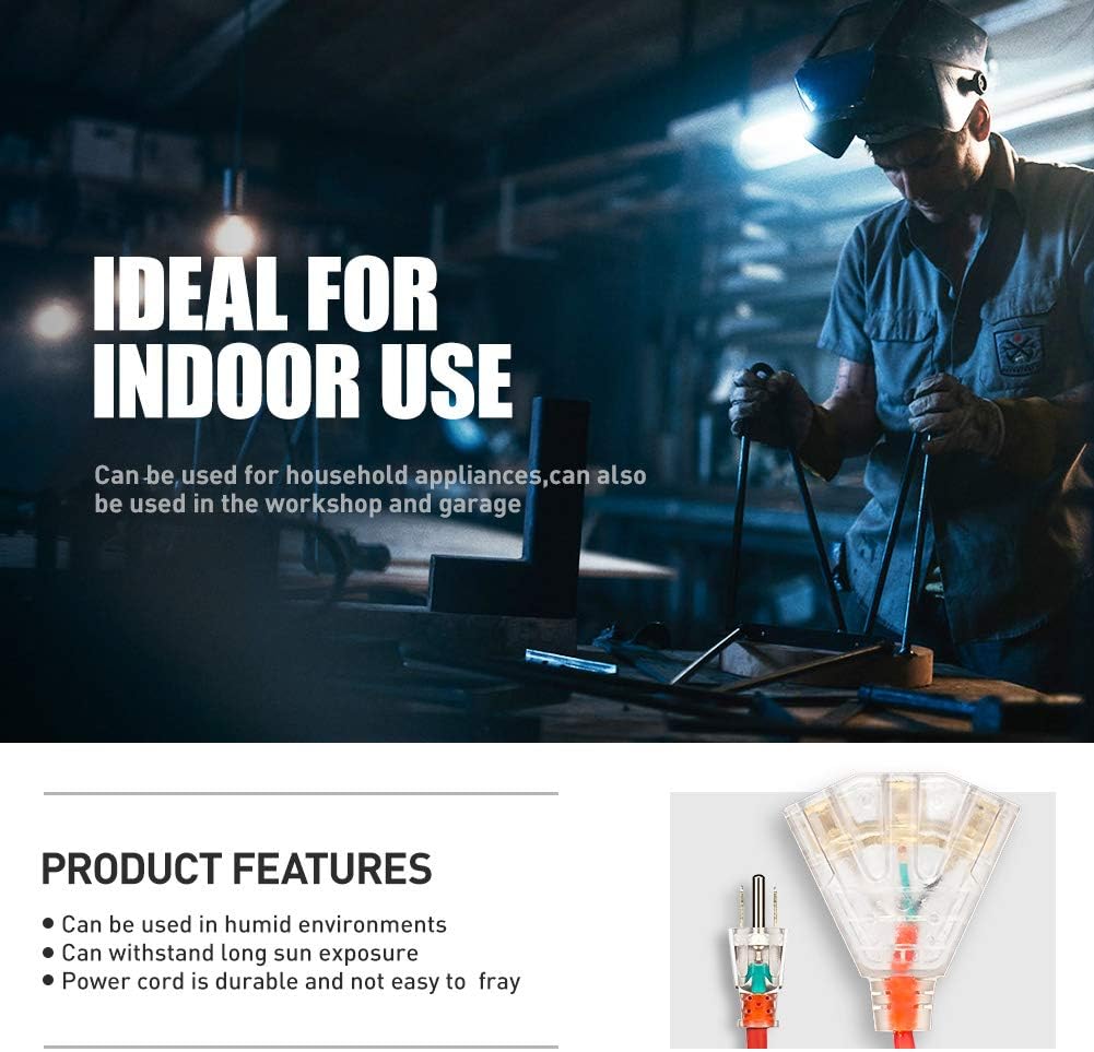 Extension Cord Outdoor 3 Prong 25 FT - 16/3 SJTW 3 Grounded Outlets Lighted Extension Cord Weatherproof Heavy Duty Flexible Extension Cable for Universal Use Household/Indoor/Outside Usage ETL Listed - - 
