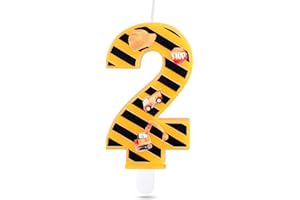 iNINGER Construction Birthday Candles,2nd Birthday Candle Yellow and Black Stripes Candle,Number 2 Candle Happy Birthday Cake Candle for Boys Construction Birthday Party Decorations Supplies