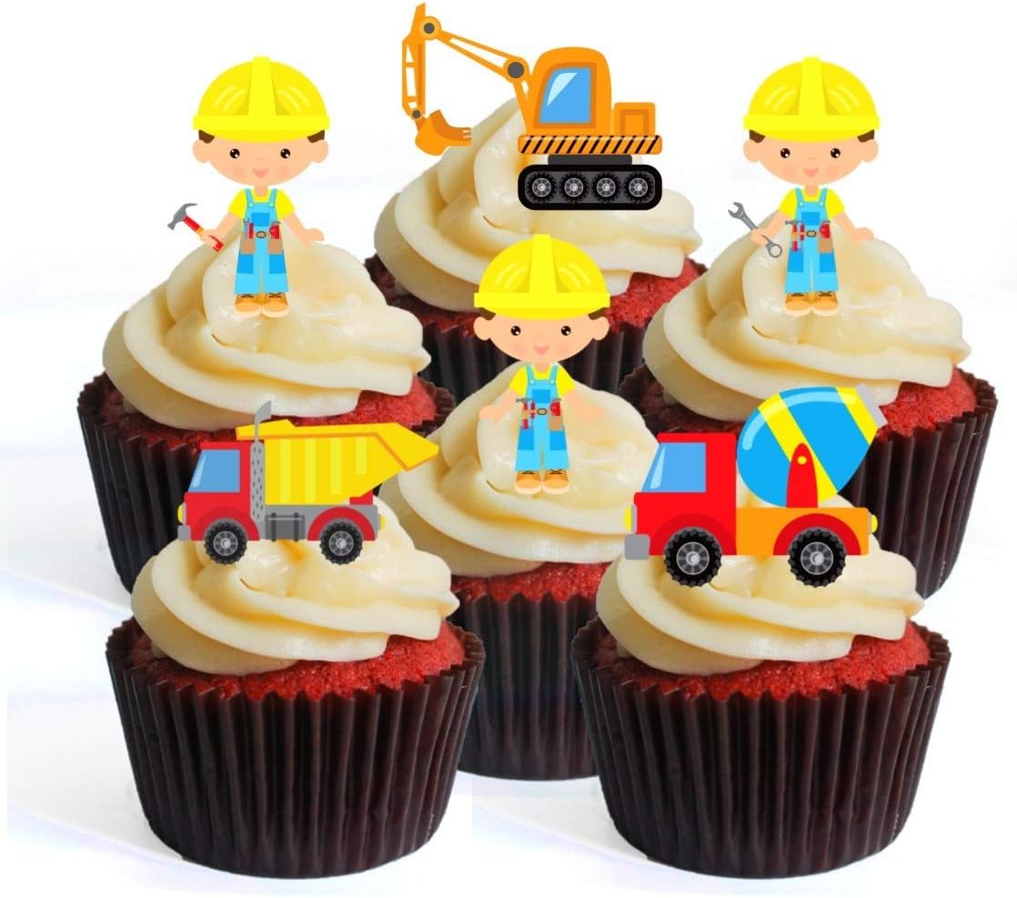 Amazon Com Construction Theme Builder Edible Cupcake Toppers
