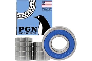 PGN BEARINGS PGN (10 Pack) R8-2RS Bearing - Lubricated Chrome Steel Sealed Ball Bearing - 1/2" x1-1/8 x5/16 Bearings with Rubber Seal & High RPM Support