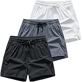 3 Set Men's Workout Athletic Shorts Lightweight Moisture Wicking 3" Running Shorts with Zipper Pockets Gym Beach