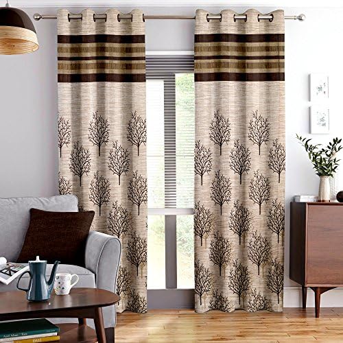 Story@Home Eyelet Ringtop Tree Pattern 1 Piece Door Curtains, Single Door Curtains 7 Feet 46" X 84" - Black