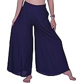 Lofbaz Women's Extra Wide Leg Palazzo Pants Yoga Lounge Hippie Harem Flowy Trousers Ethnic Tribal Elastic Waist Loose Indian Vintage 60s 70s Slacks - Dark Blue #6 L
