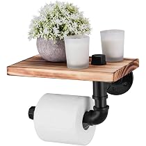 Support De Papier Toilette Industriel En Forme De Tuyau - Étagère Murale En Bois Rustique Avec Barre Porte-serviette - Décoration Salle De Bain
