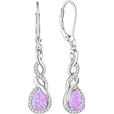 Rocayi Opal Dangle Drop Earrings for Women 925 Sterling Silver Infinity Teardrop Leverback Earrings Gemstone Jewelry for Women Her White/Blue/Pink/Green